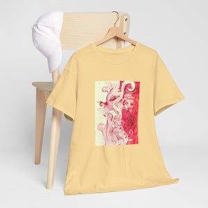 Unisex Heavy Cotton Abstract White and Red Flowing Tee S - 5 XL