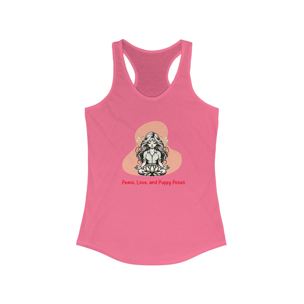 Women's Ideal Racerback Tank | Peace, Love, and Puppy Poses
