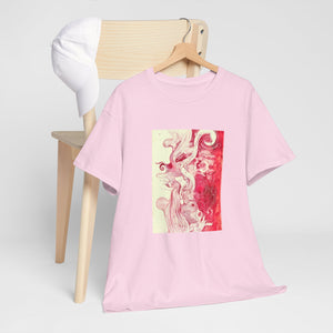 Unisex Heavy Cotton Abstract White and Red Flowing Tee S - 5 XL